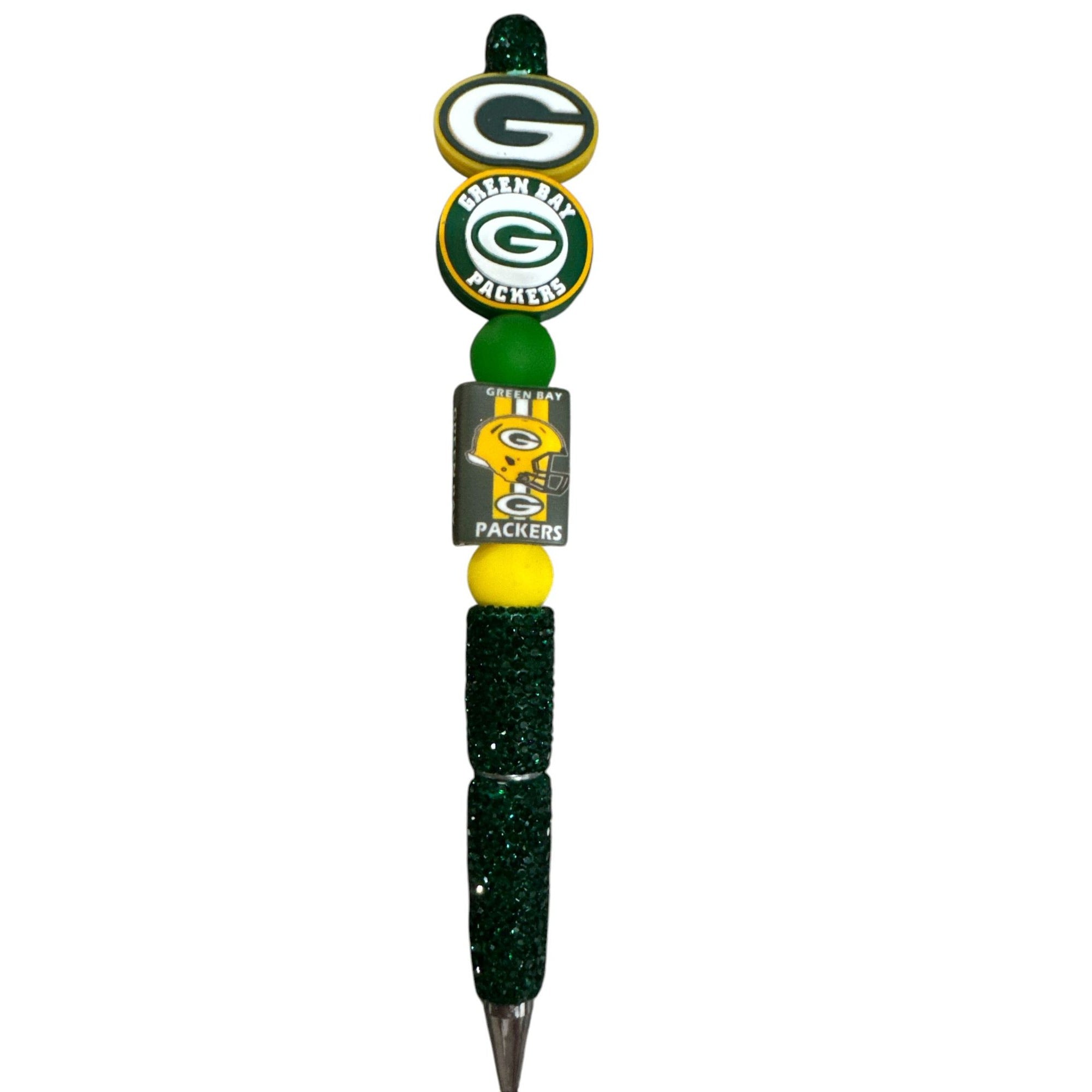 Green Bay Packers Beaded Pen With Glitter Handle & Official Logos For Writing & Collecting