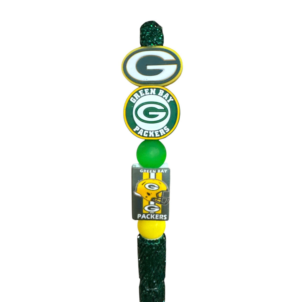 Green Bay Packers Beaded Pen With Glitter Handle & Official Logos For Writing & Collecting