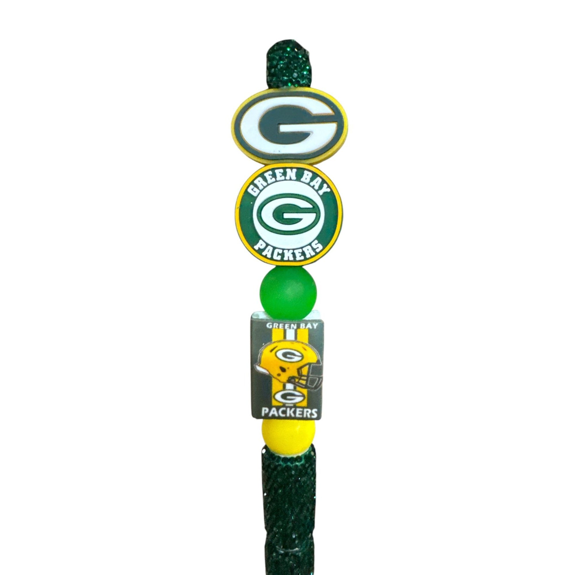 Green Bay Packers Beaded Pen With Glitter Handle & Official Logos For Writing & Collecting