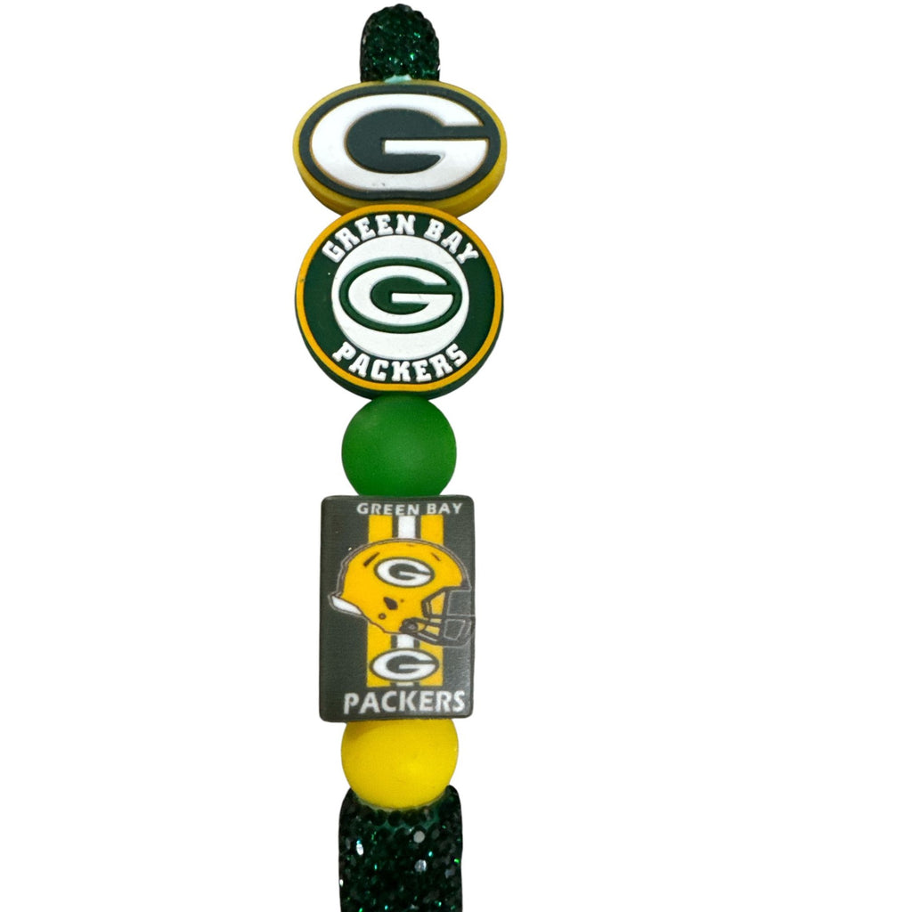 Green Bay Packers Beaded Pen With Glitter Handle & Official Logos For Writing & Collecting
