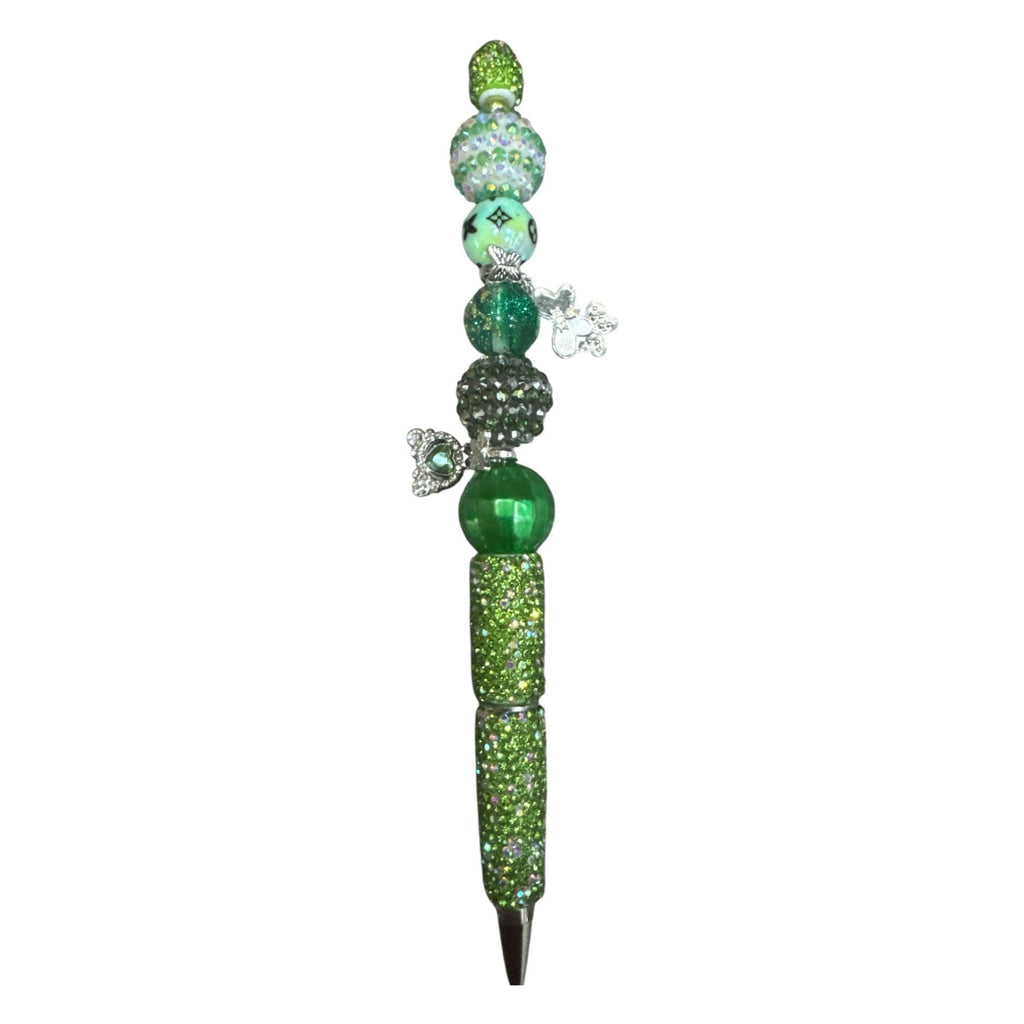Beaded Green Ballpoint Pen With Rhinestones & Silver Butterfly Charms – Elegant Writing Tool For Office Journaling or Gifting.