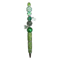 Beaded Green Ballpoint Pen With Rhinestones & Silver Butterfly Charms – Elegant Writing Tool For Office Journaling or Gifting.