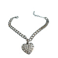 Silver Tone Heart Charm Bracelet Rhinestone Pave Sparkly Chain Adjustable Women’s Jewelry