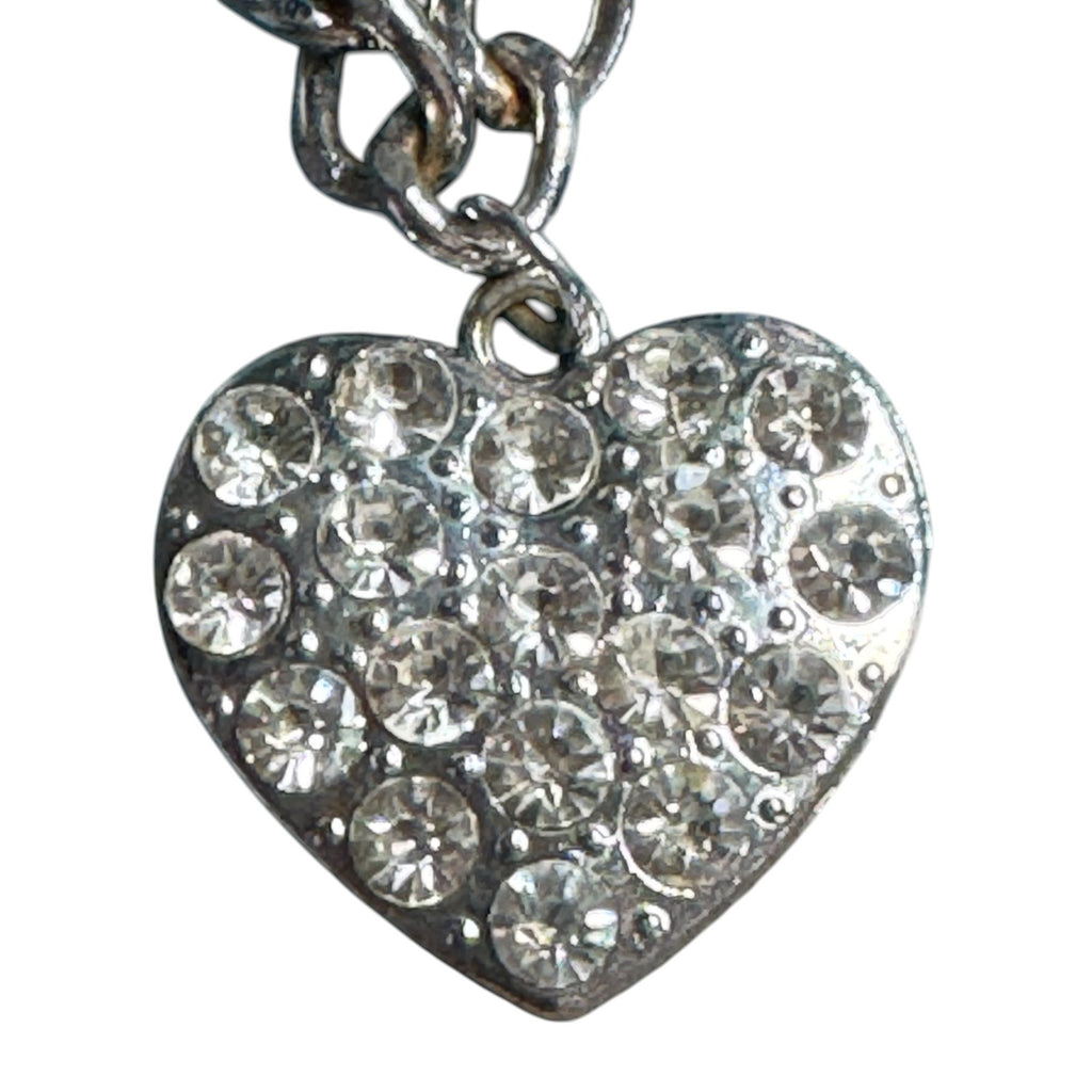 Silver Tone Heart Charm Bracelet Rhinestone Pave Sparkly Chain Adjustable Women’s Jewelry