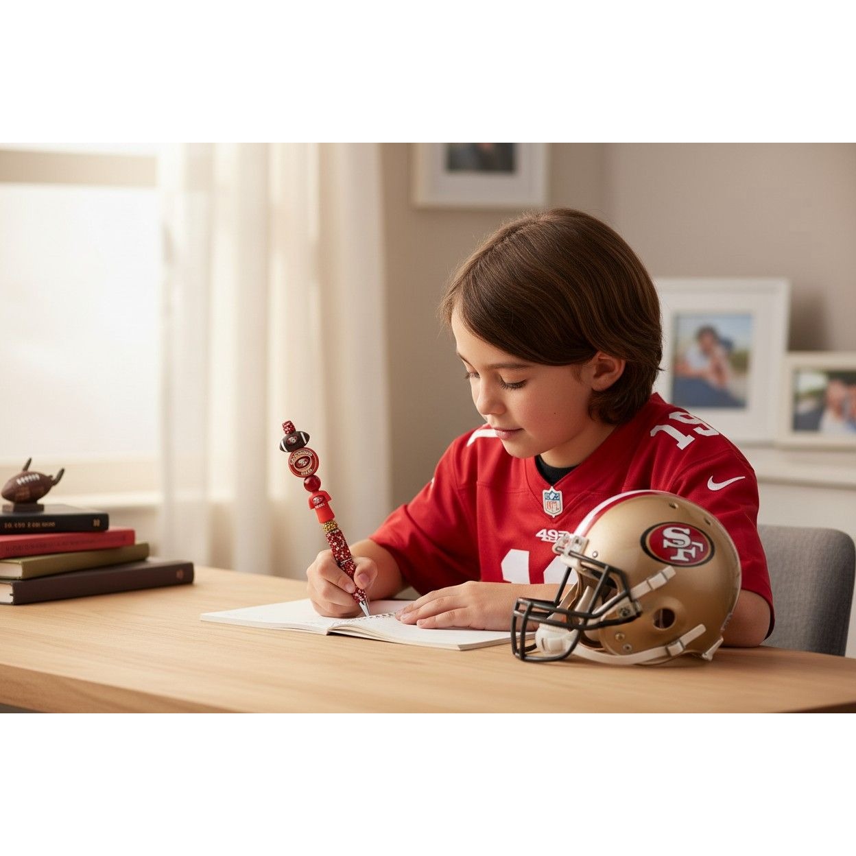 San Francisco 49ers Beaded Glitter Pen With Team Logos & Sports Figures Red & Gold