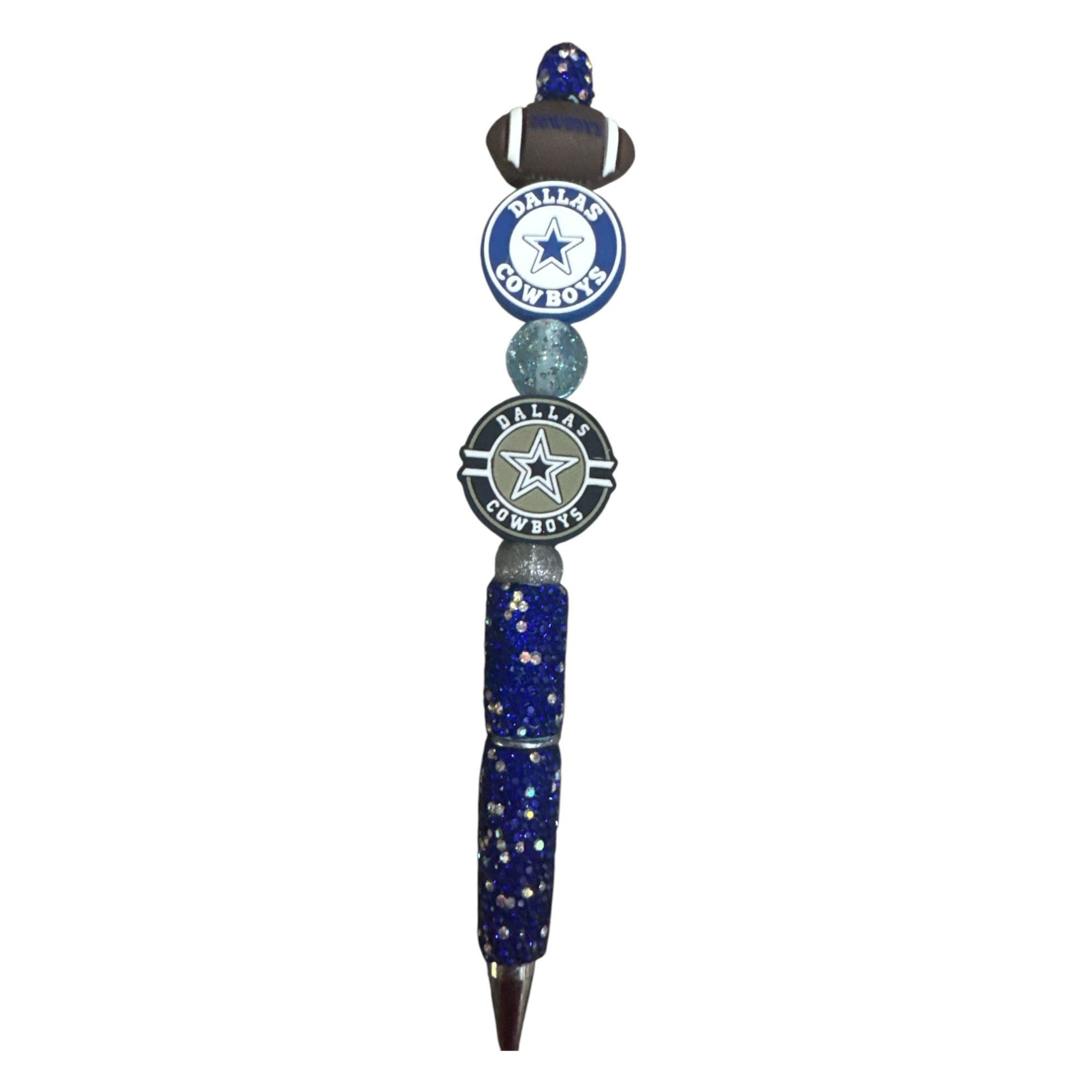 Dallas Cowboys Themed Glitter Pen With Football & Star Charms - Blue & Silver Accents