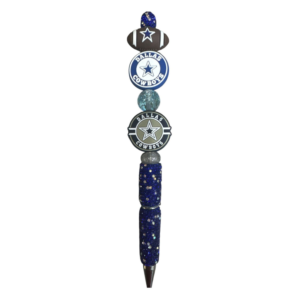 Dallas Cowboys Themed Glitter Pen With Football & Star Charms - Blue & Silver Accents