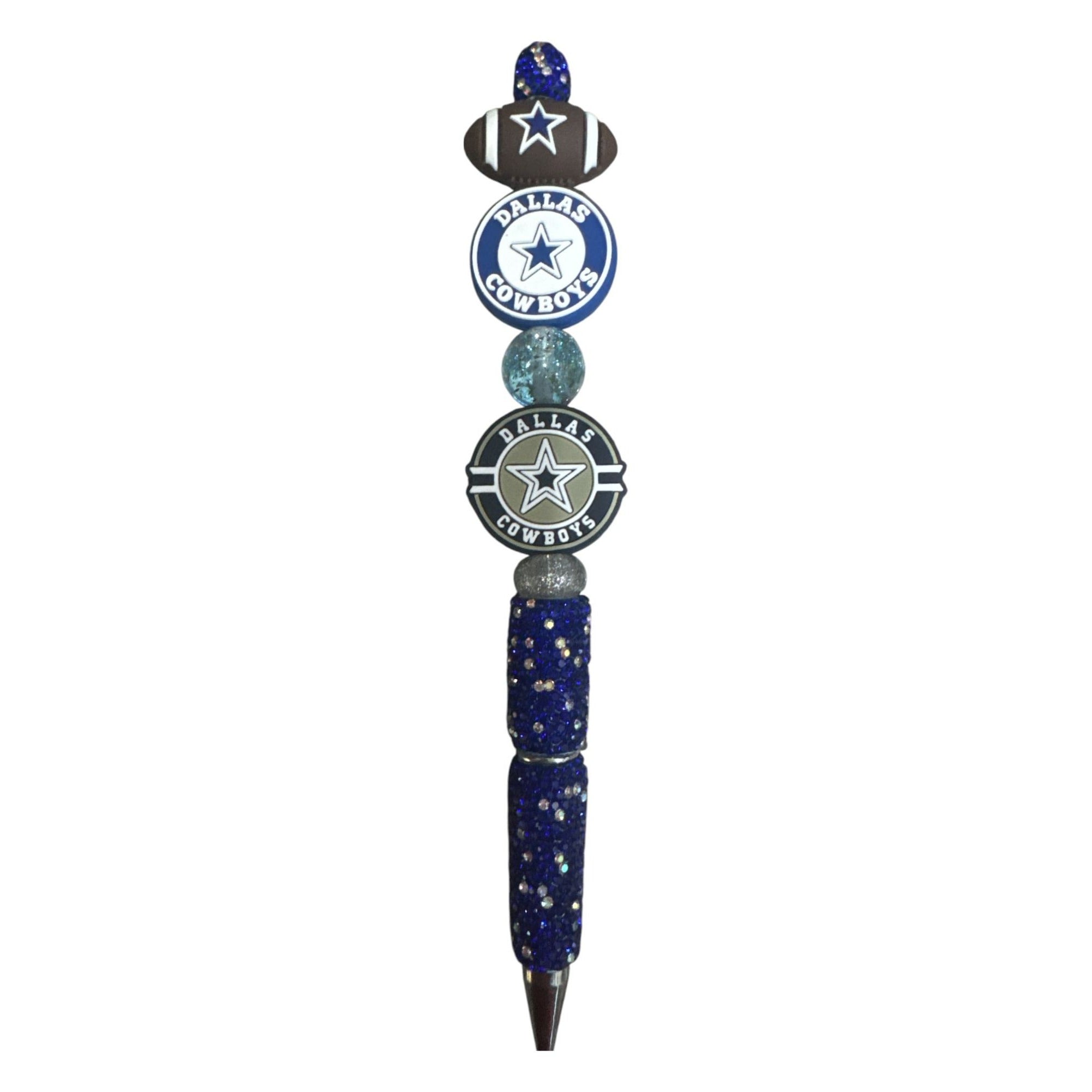 Dallas Cowboys Themed Glitter Pen With Football & Star Charms - Blue & Silver Accents