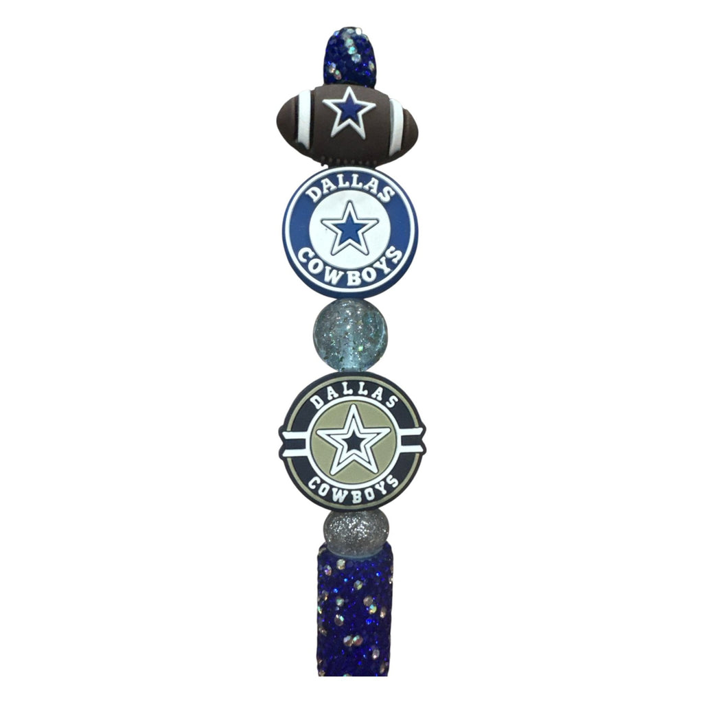 Dallas Cowboys Themed Glitter Pen With Football & Star Charms - Blue & Silver Accents
