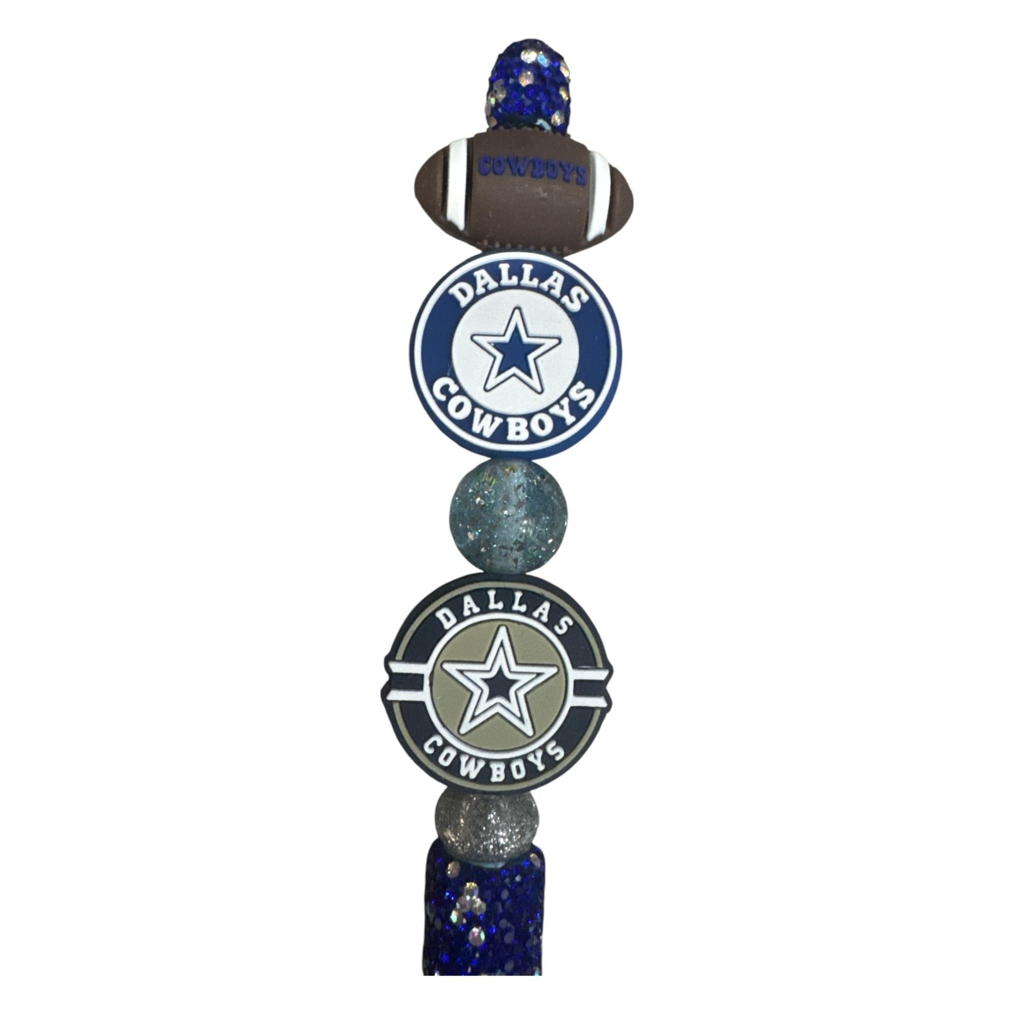 Dallas Cowboys Themed Glitter Pen With Football & Star Charms - Blue & Silver Accents