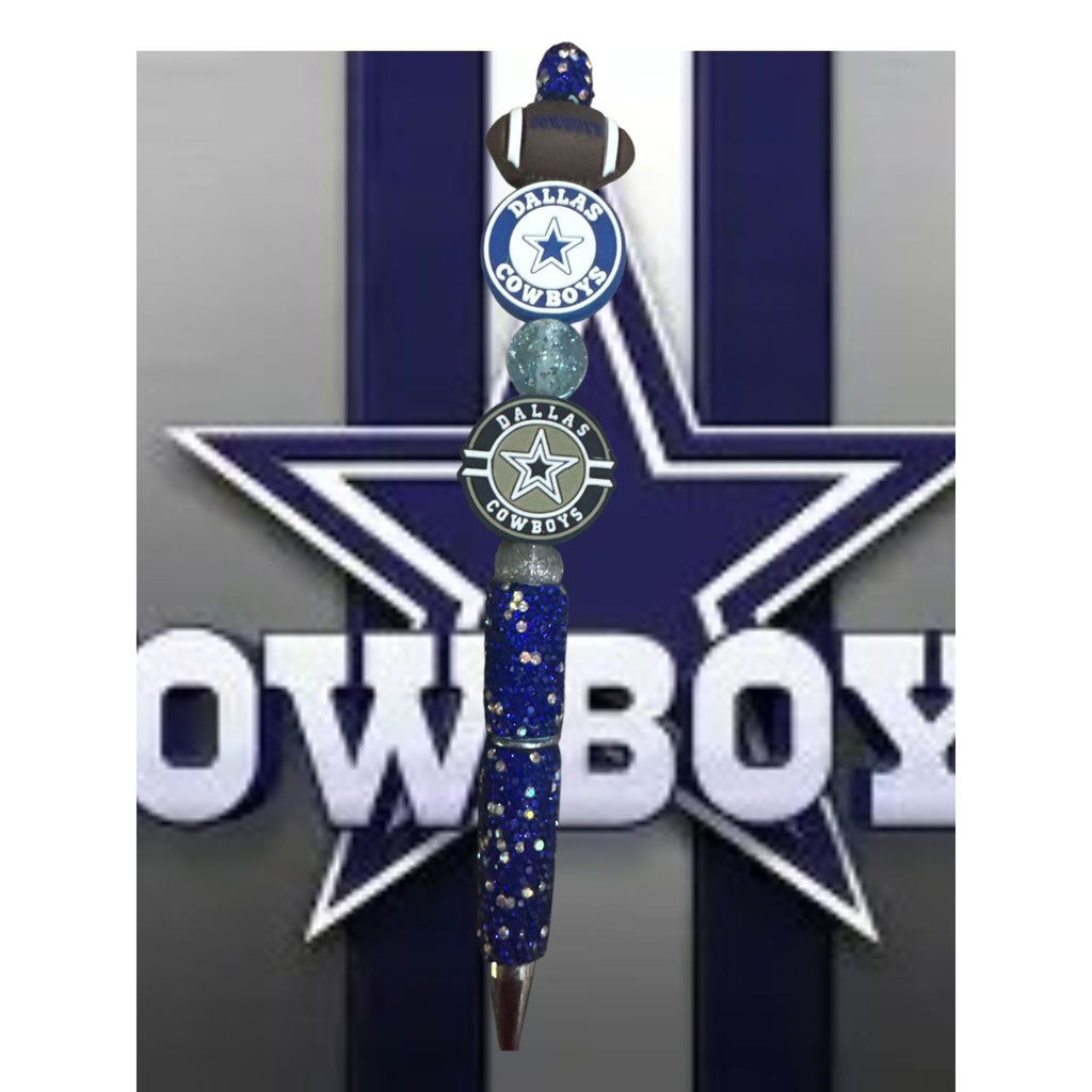 Dallas Cowboys Themed Glitter Pen With Football & Star Charms - Blue & Silver Accents