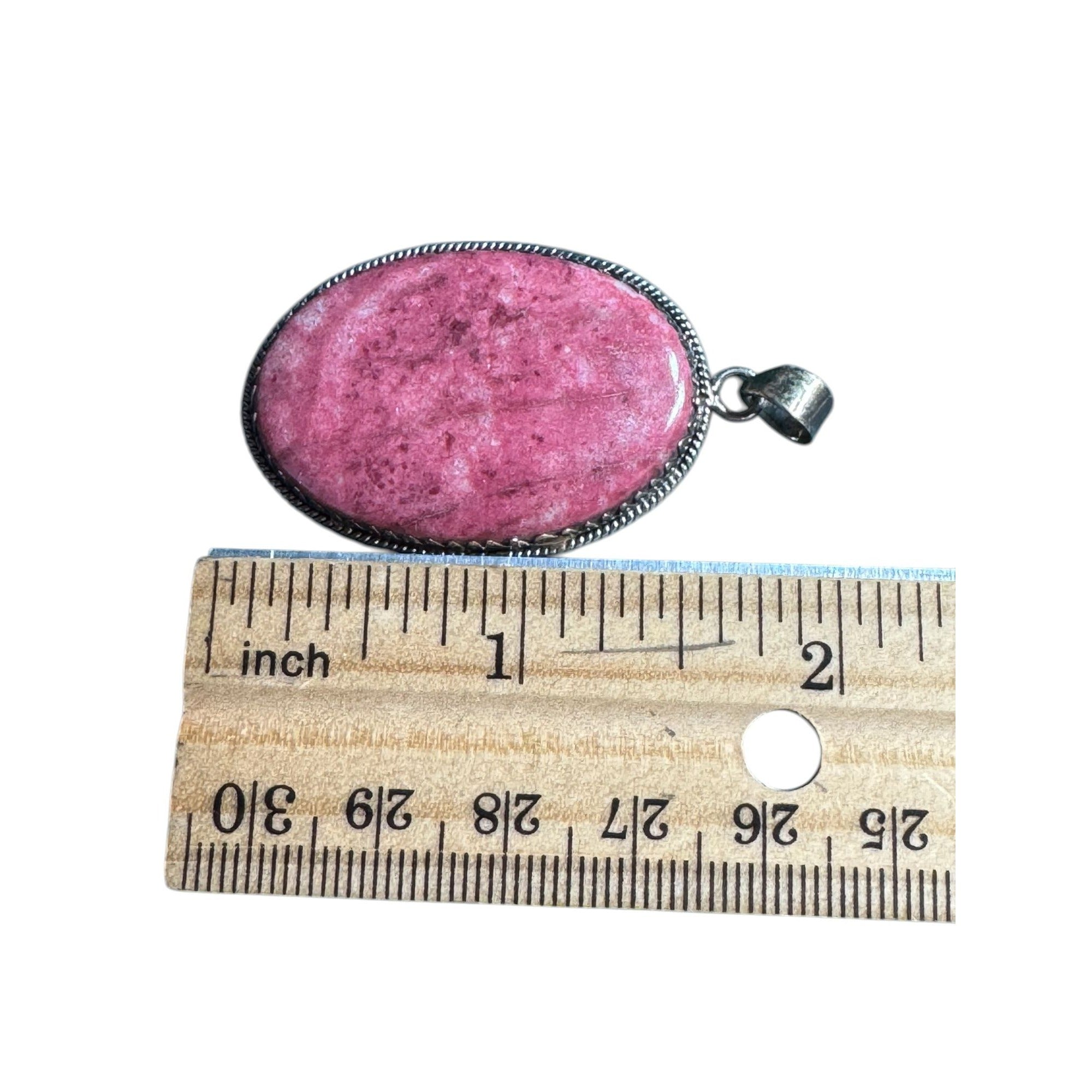 Sterling Silver & Pink Rhodonite Oval Pendant Necklace 925 Stamped Boho Jewelry
