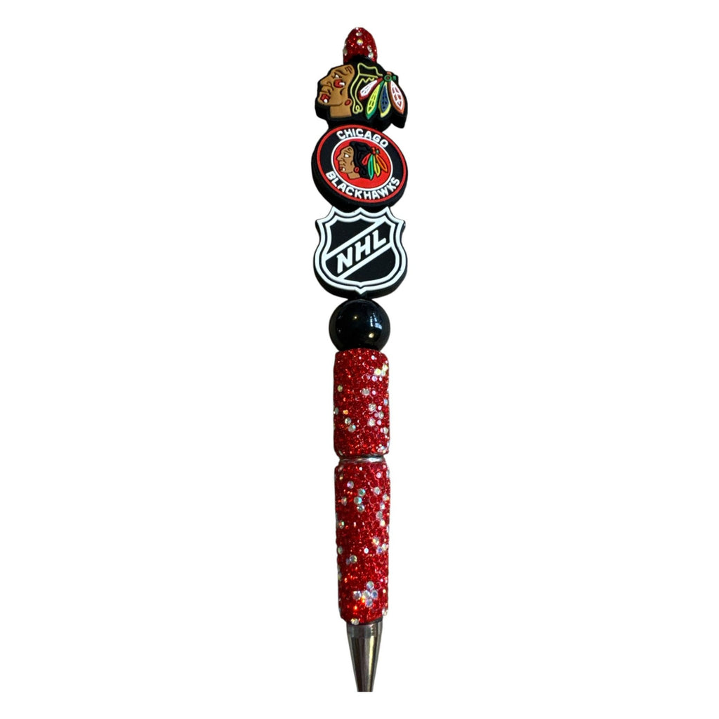 Chicago Blackhawks NHL Glitter Ballpoint Pen With Team Logos & Rhinestone Details