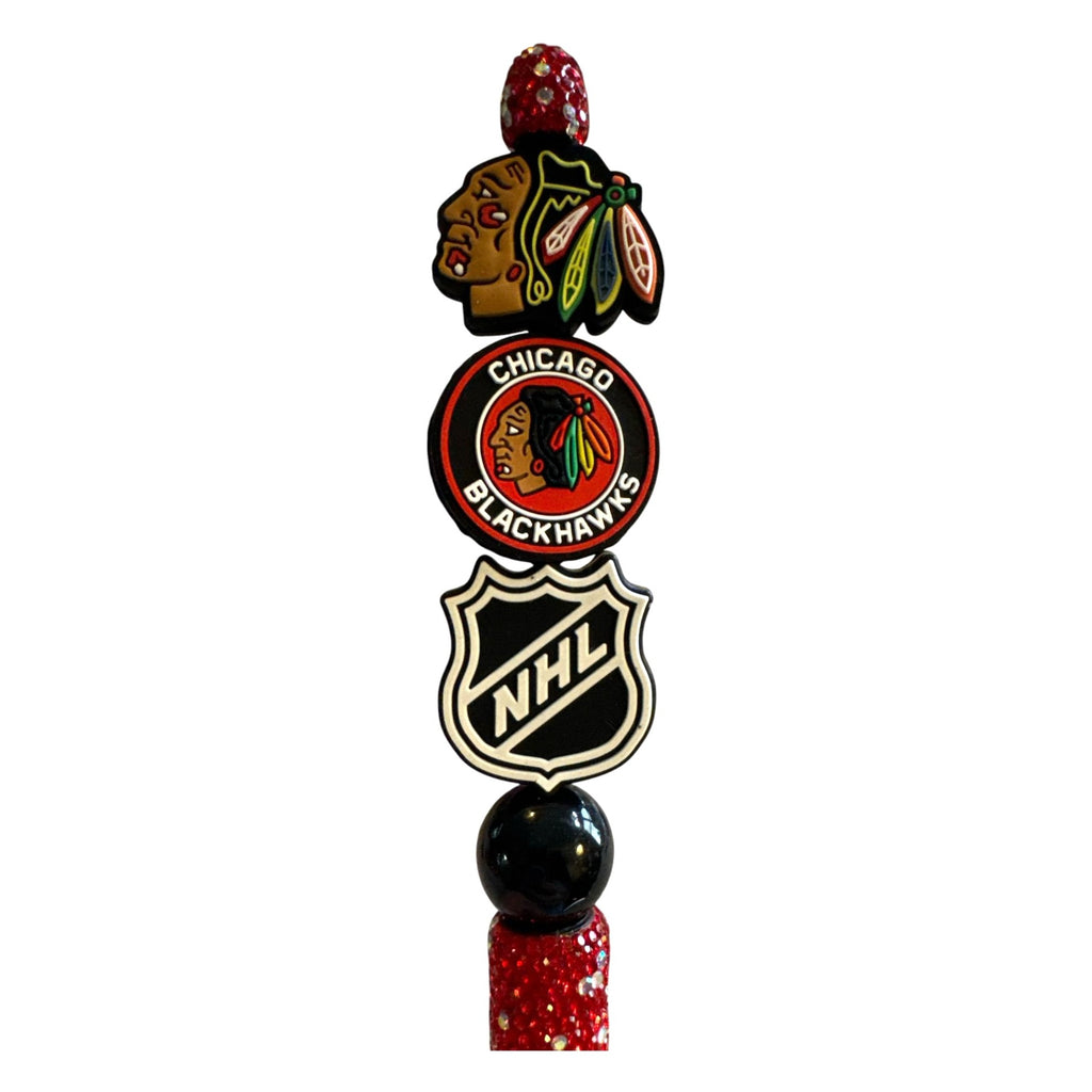 Chicago Blackhawks NHL Glitter Ballpoint Pen With Team Logos & Rhinestone Details