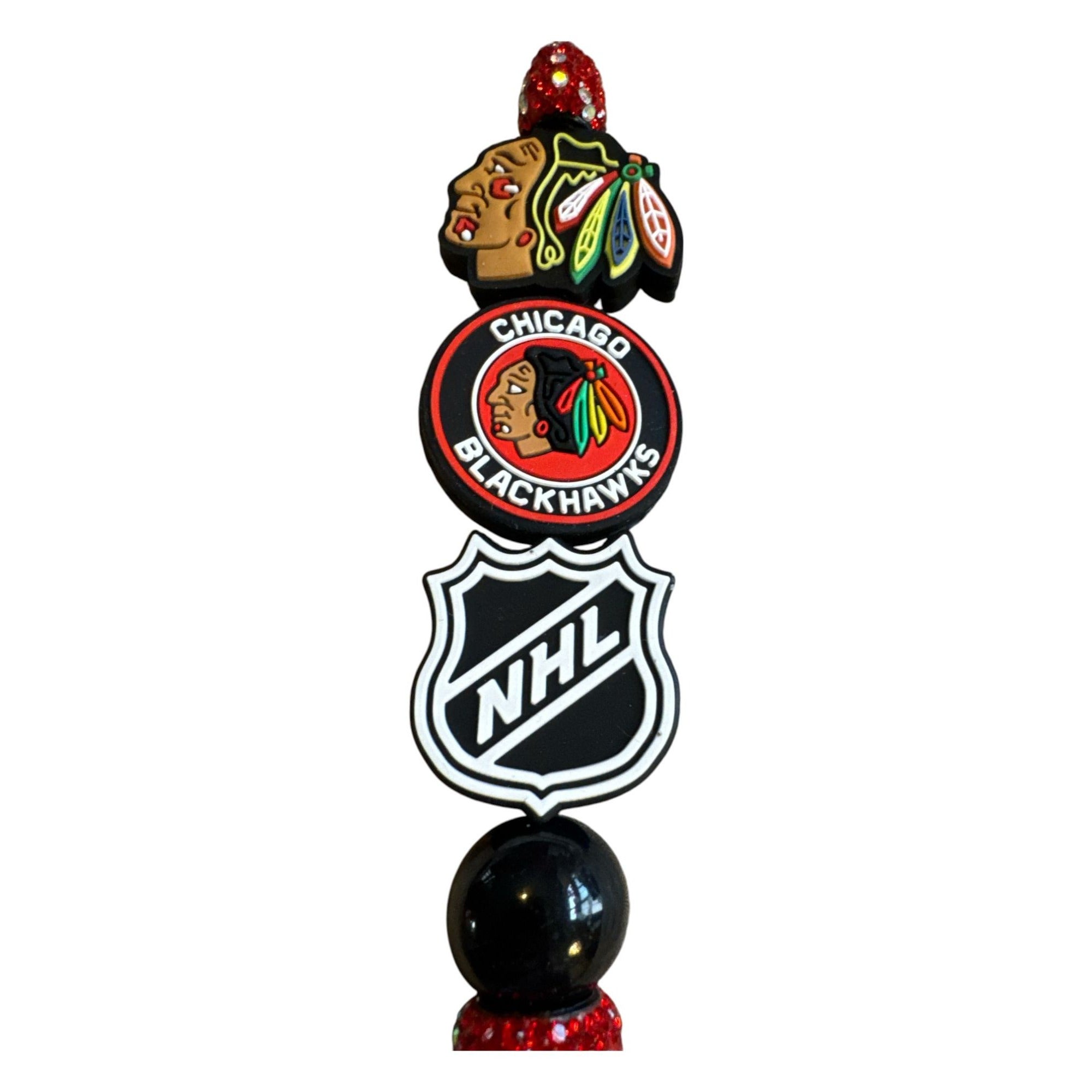 Chicago Blackhawks NHL Glitter Ballpoint Pen With Team Logos & Rhinestone Details