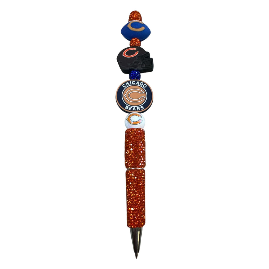 Chicago Bears Glitter Ballpoint Pen With Logo Charms & Orange Sparkle Accents