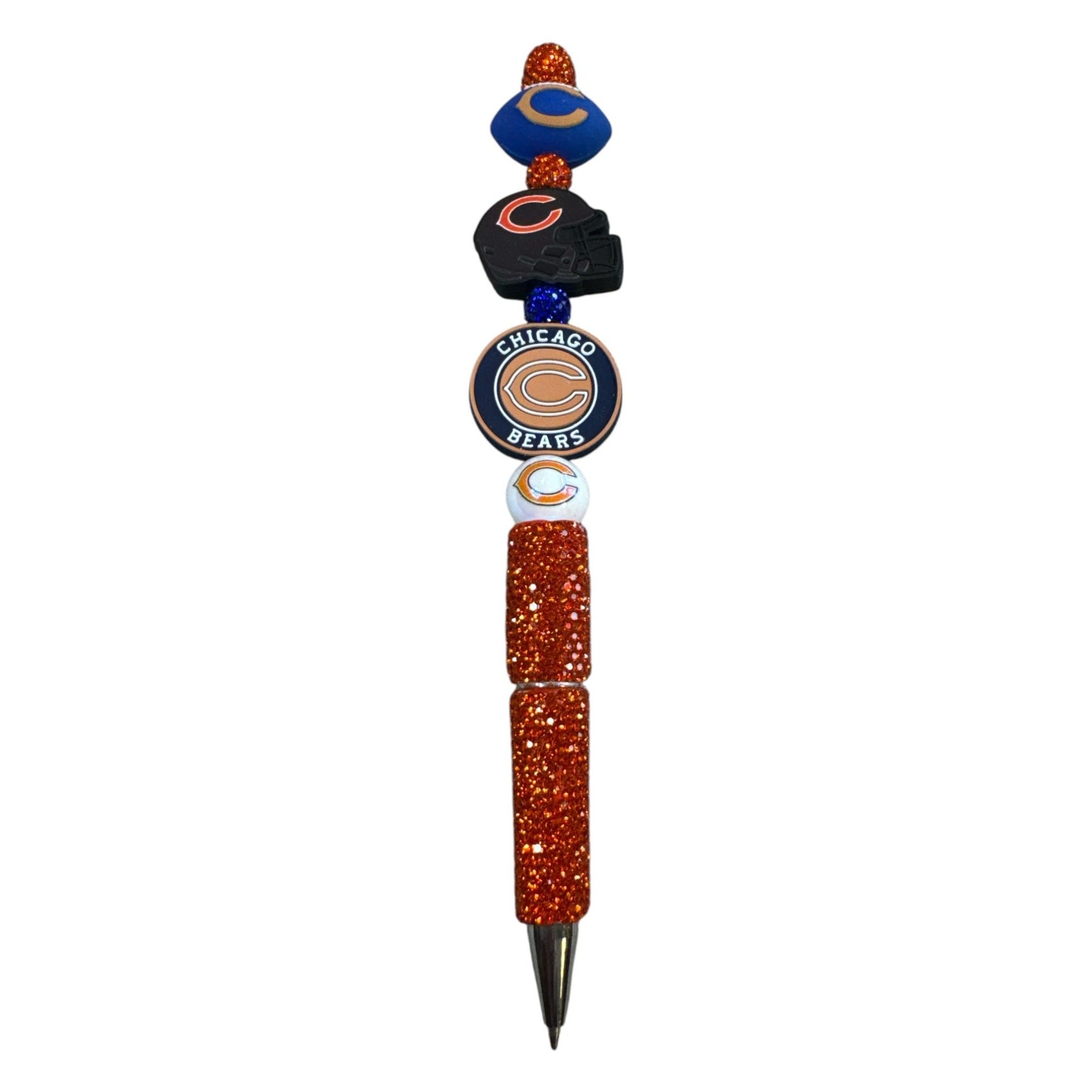 Chicago Bears Glitter Ballpoint Pen With Logo Charms & Orange Sparkle Accents
