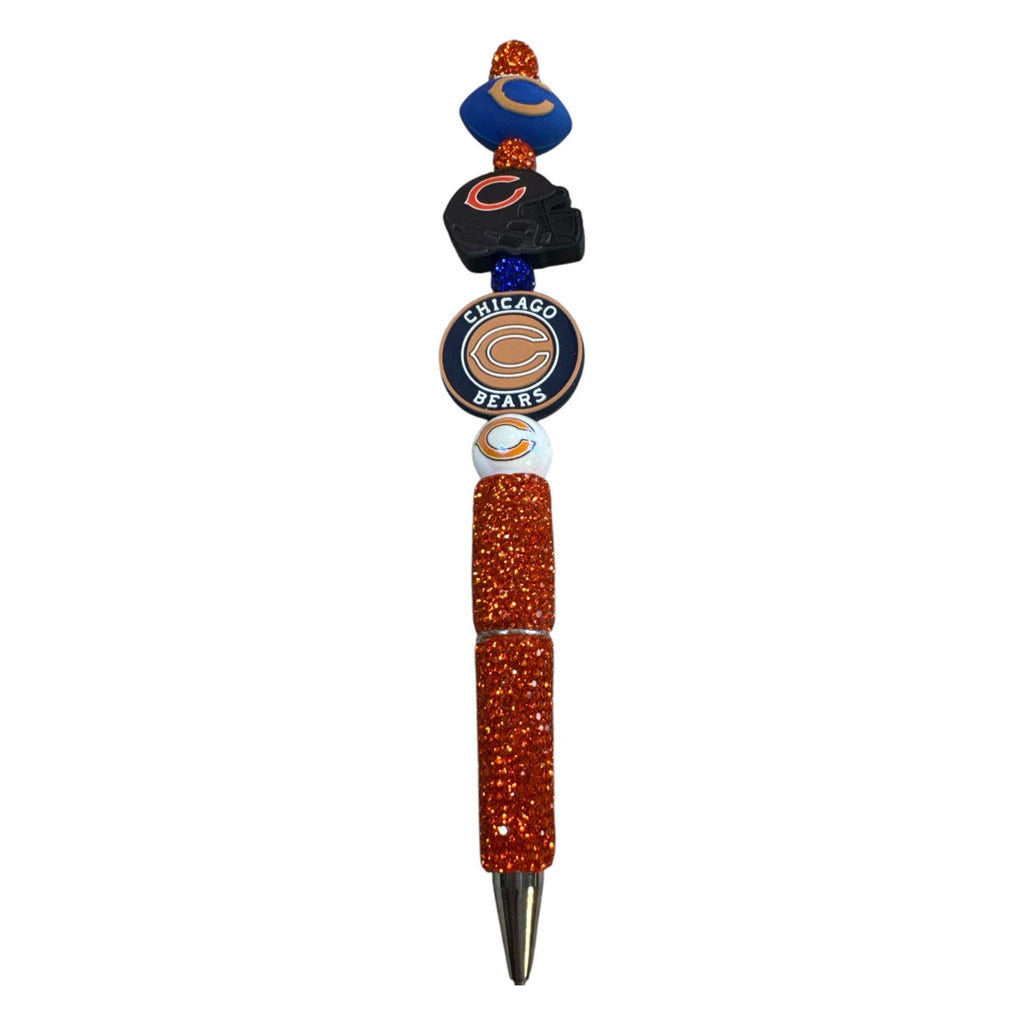 Chicago Bears Glitter Ballpoint Pen With Logo Charms & Orange Sparkle Accents