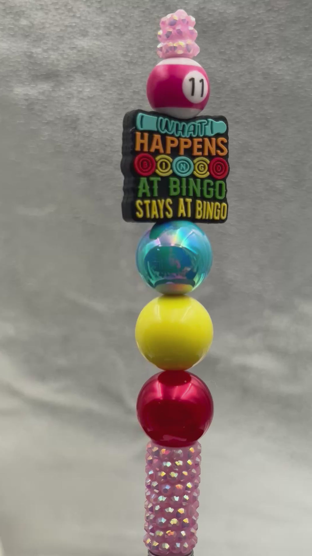 What Happens At Bingo Novelty Beaded Pen With Pink Glitter Handle & Multicolor Design