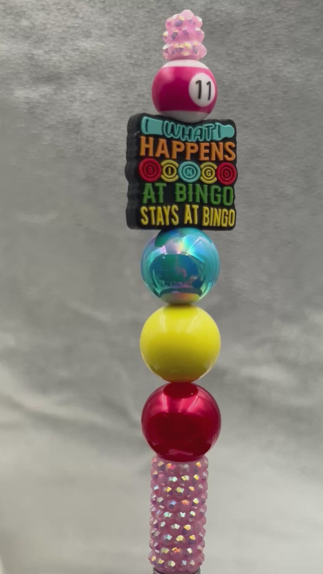 What Happens At Bingo Novelty Beaded Pen With Pink Glitter Handle & Multicolor Design