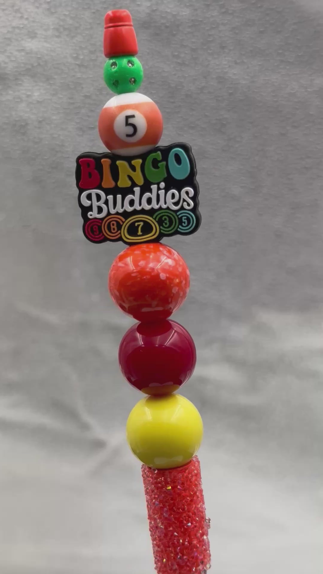 Bingo Buddies Ballpoint Pen With Colorful Beads & Glitter Handle Fun Novelty Design For Bingo Enthusiasts