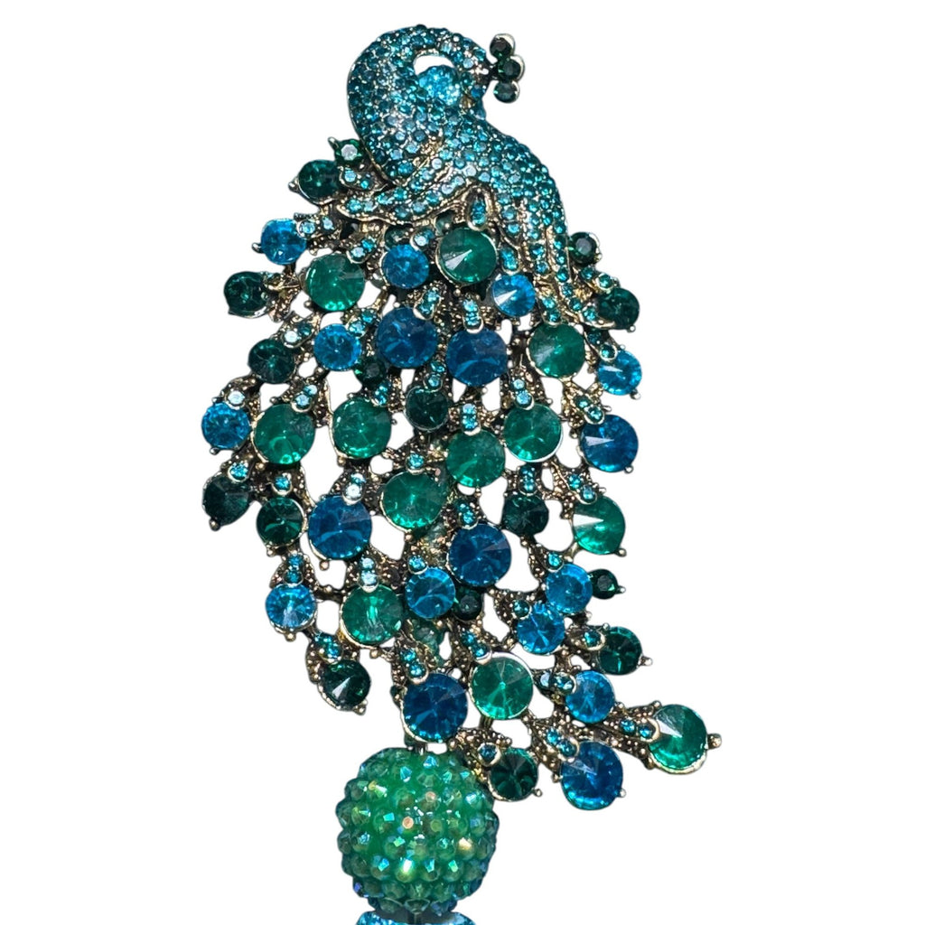 Peacock-Inspired Rhinestone Ballpoint Pen With Stunning Blue & Green Detailing