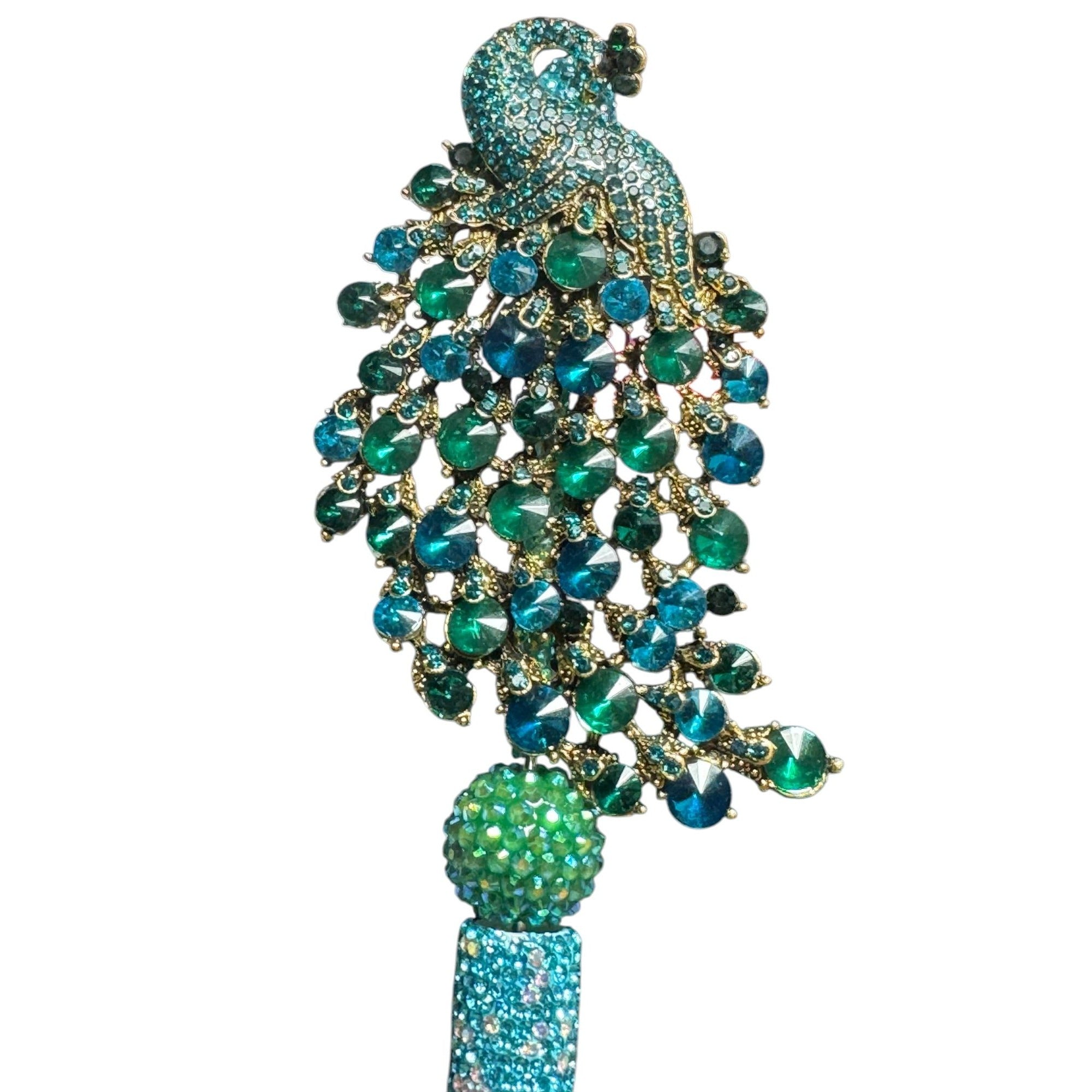 Peacock-Inspired Rhinestone Ballpoint Pen With Stunning Blue & Green Detailing