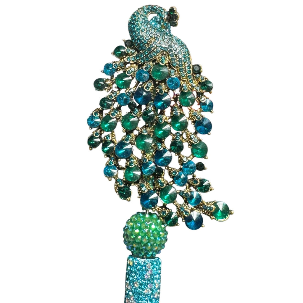 Peacock-Inspired Rhinestone Ballpoint Pen With Stunning Blue & Green Detailing