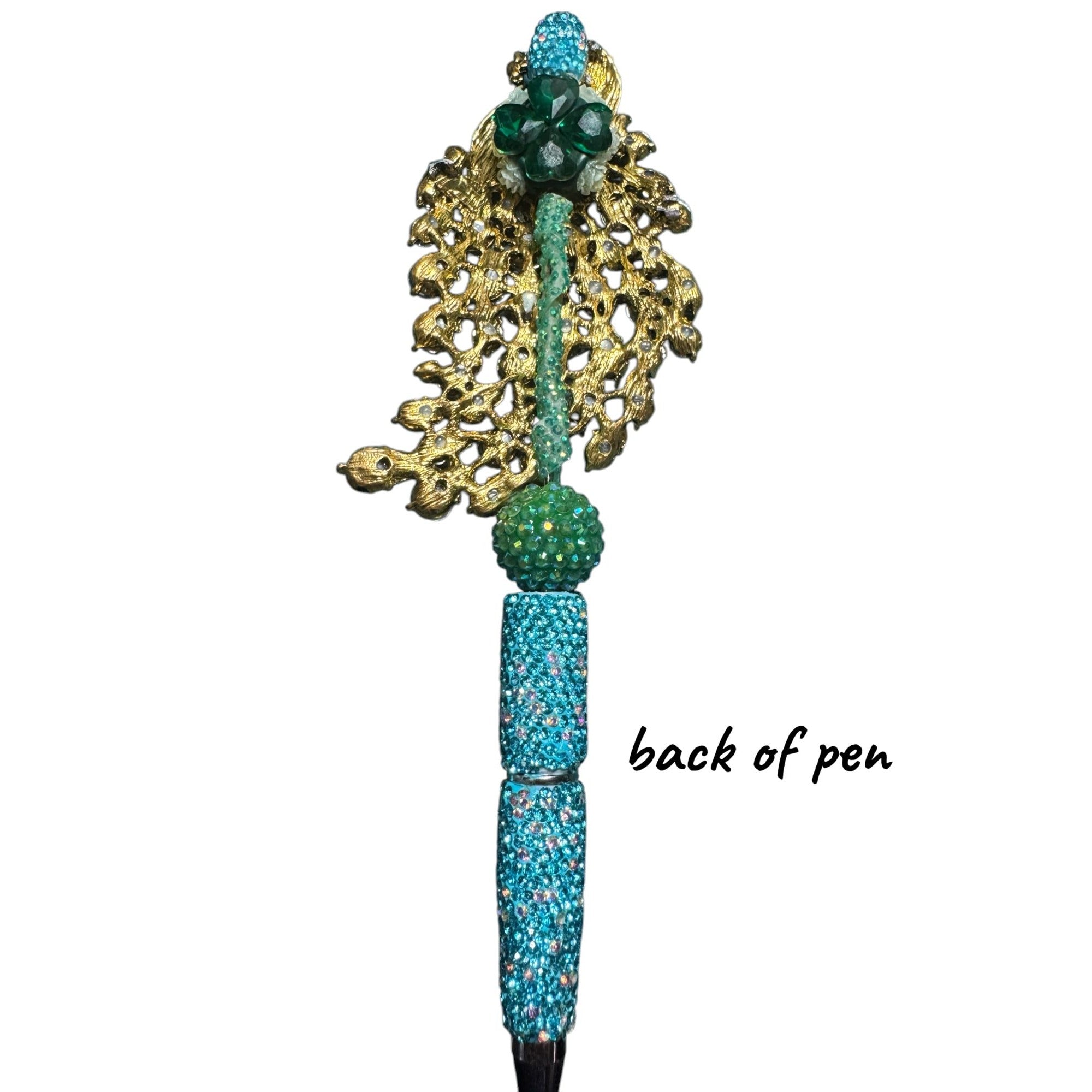 Peacock-Inspired Rhinestone Ballpoint Pen With Stunning Blue & Green Detailing