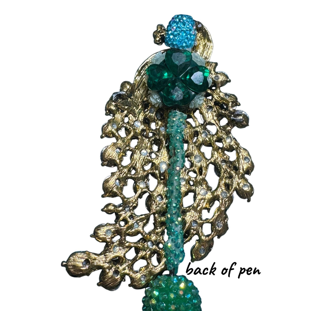 Peacock-Inspired Rhinestone Ballpoint Pen With Stunning Blue & Green Detailing