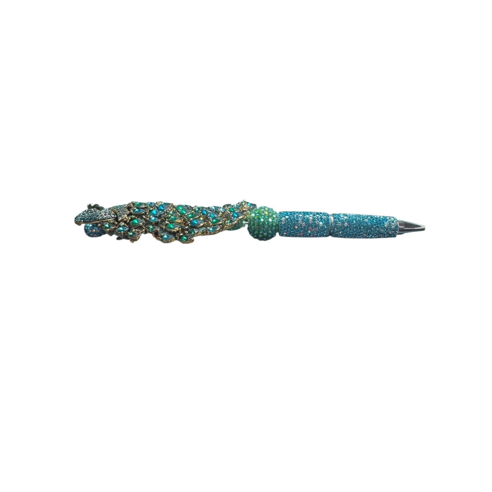 Peacock-Inspired Rhinestone Ballpoint Pen With Stunning Blue & Green Detailing