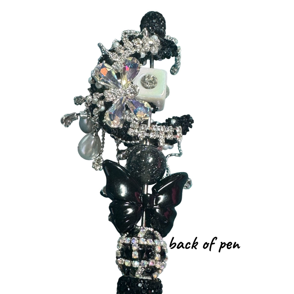 Luxury Crystal Butterfly & Pearl Embellished Black Ballpoint Pen For Elegant Writing & Gifting