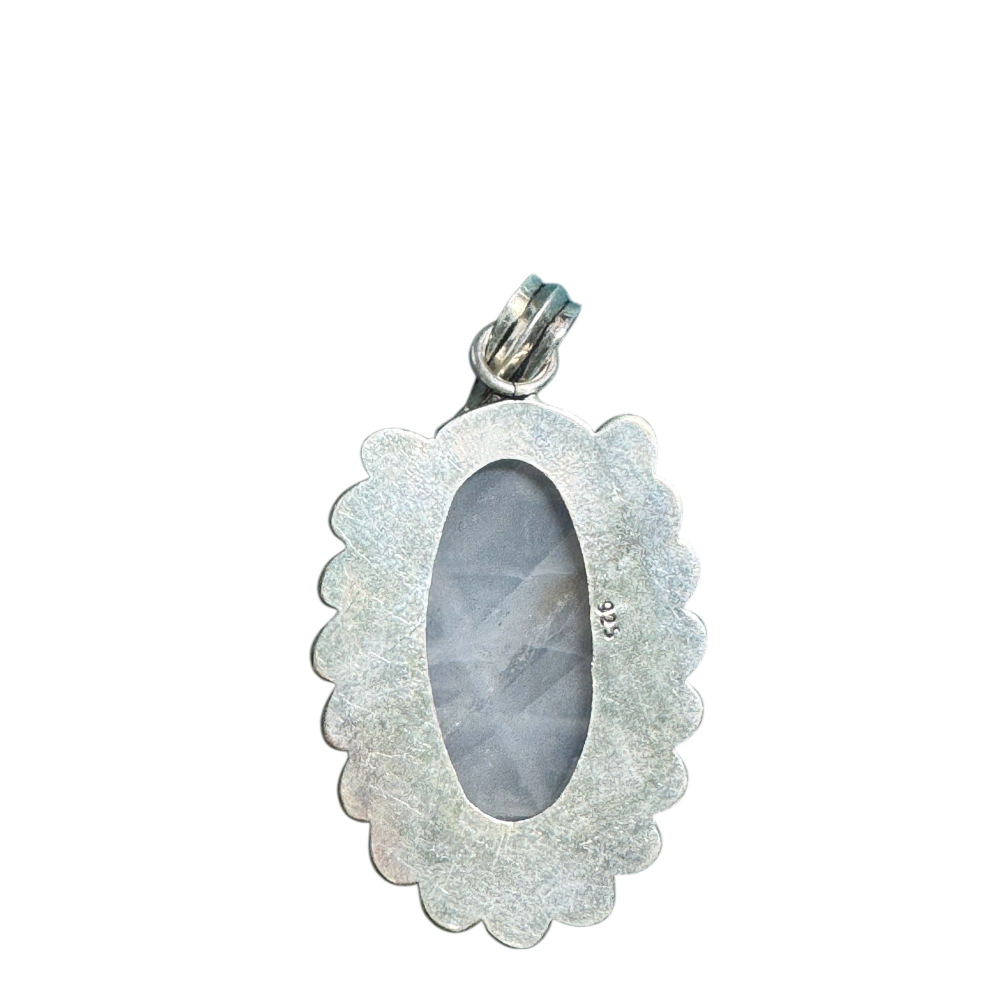 Sterling Silver Oval Moonstone Pendant With Intricate Beaded Border Design