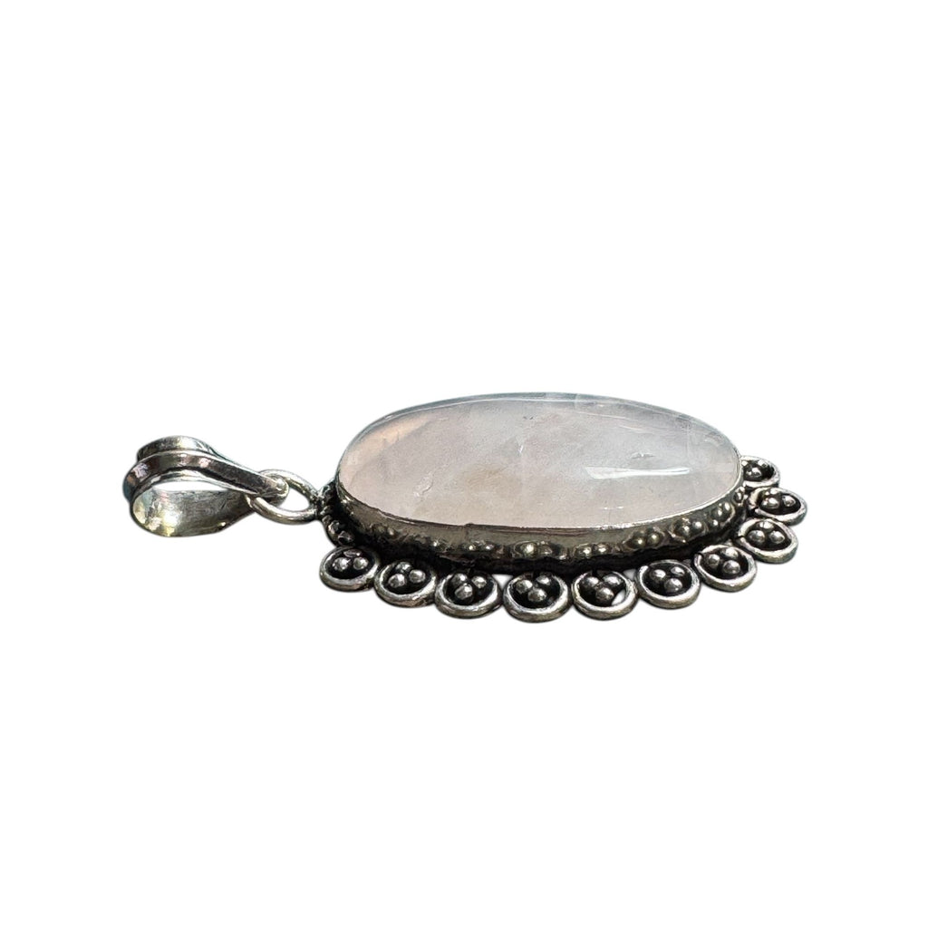 Sterling Silver Oval Moonstone Pendant With Intricate Beaded Border Design