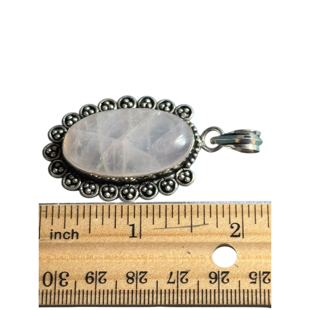Sterling Silver Oval Moonstone Pendant With Intricate Beaded Border Design