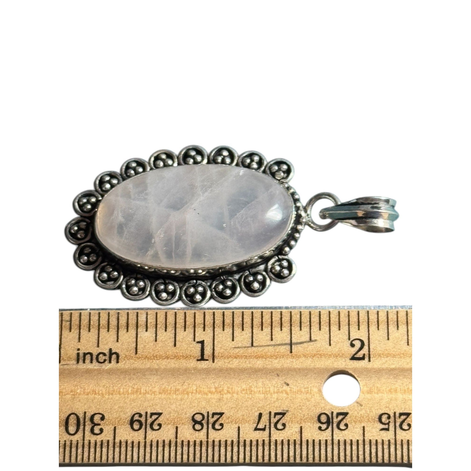 Sterling Silver Oval Moonstone Pendant With Intricate Beaded Border Design