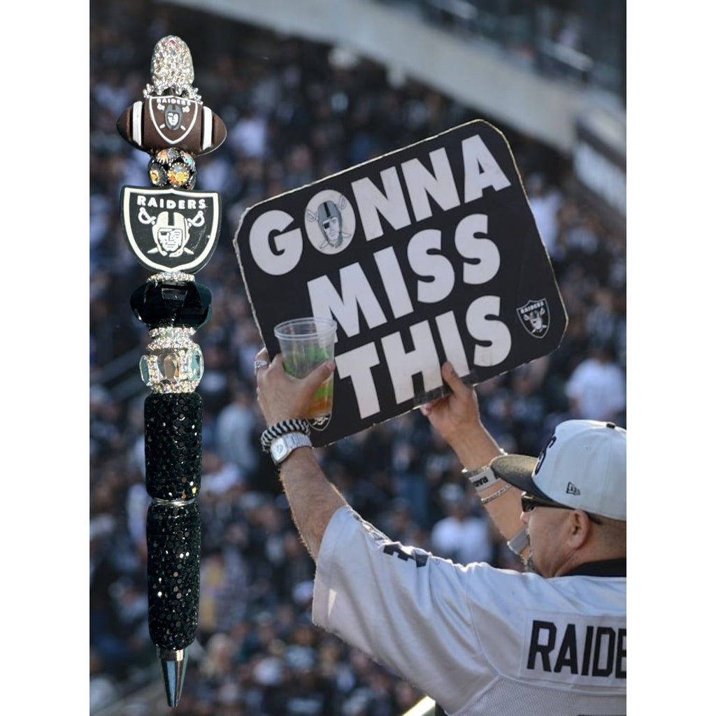 Las Vegas Raiders-Themed Glitter Pen With Rhinestone Accents & Team Logo Beads Perfect Gift For Fans