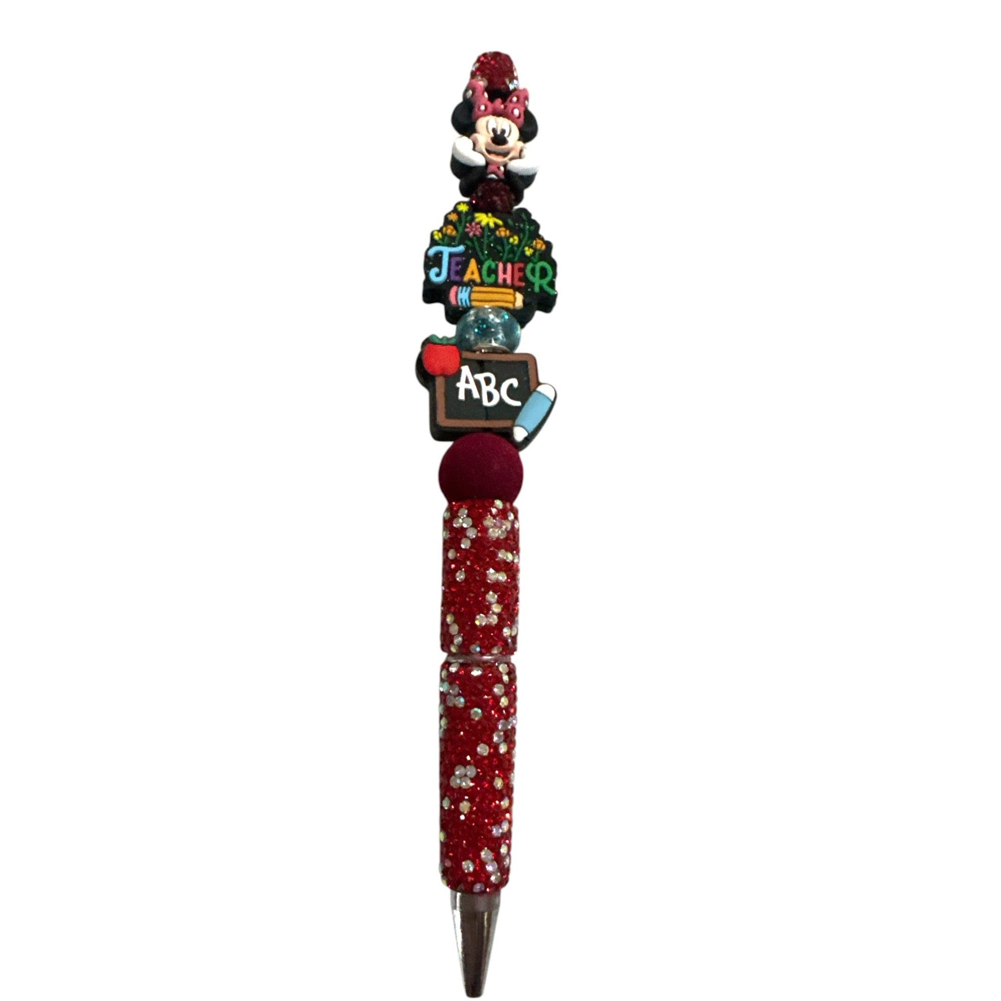 Minnie Mouse Teacher Appreciation Glitter Pen With Decorative Charms & Red Sparkle Handle