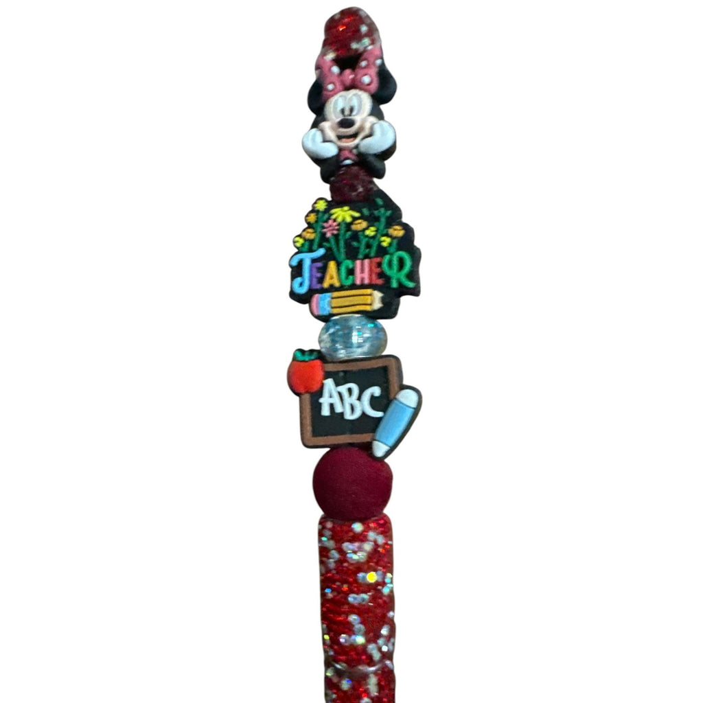 Minnie Mouse Teacher Appreciation Glitter Pen With Decorative Charms & Red Sparkle Handle