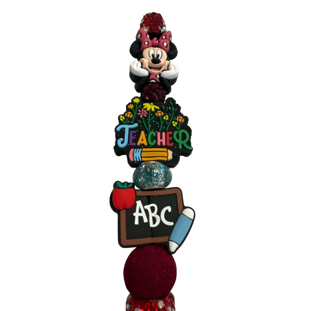 Minnie Mouse Teacher Appreciation Glitter Pen With Decorative Charms & Red Sparkle Handle