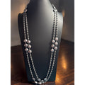 Double Strand Metallic Bead Necklace Gray Lavender Faux Pearls Long Layered Elegant Jewelry