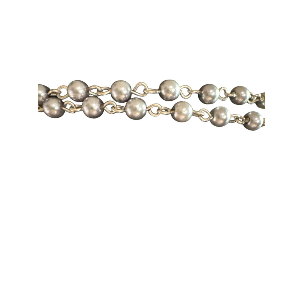 Double Strand Metallic Bead Necklace Gray Lavender Faux Pearls Long Layered Elegant Jewelry