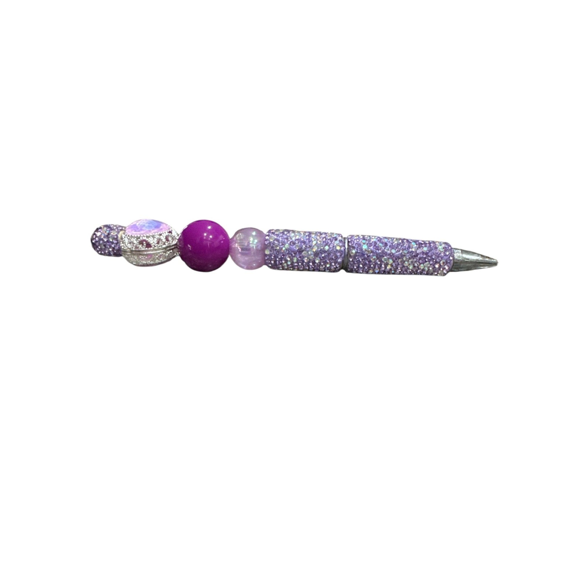 Sparkly Purple Beaded Pen With Heart-Shaped Gemstone Accent Ideal For Writing Journaling & Gift-Giving