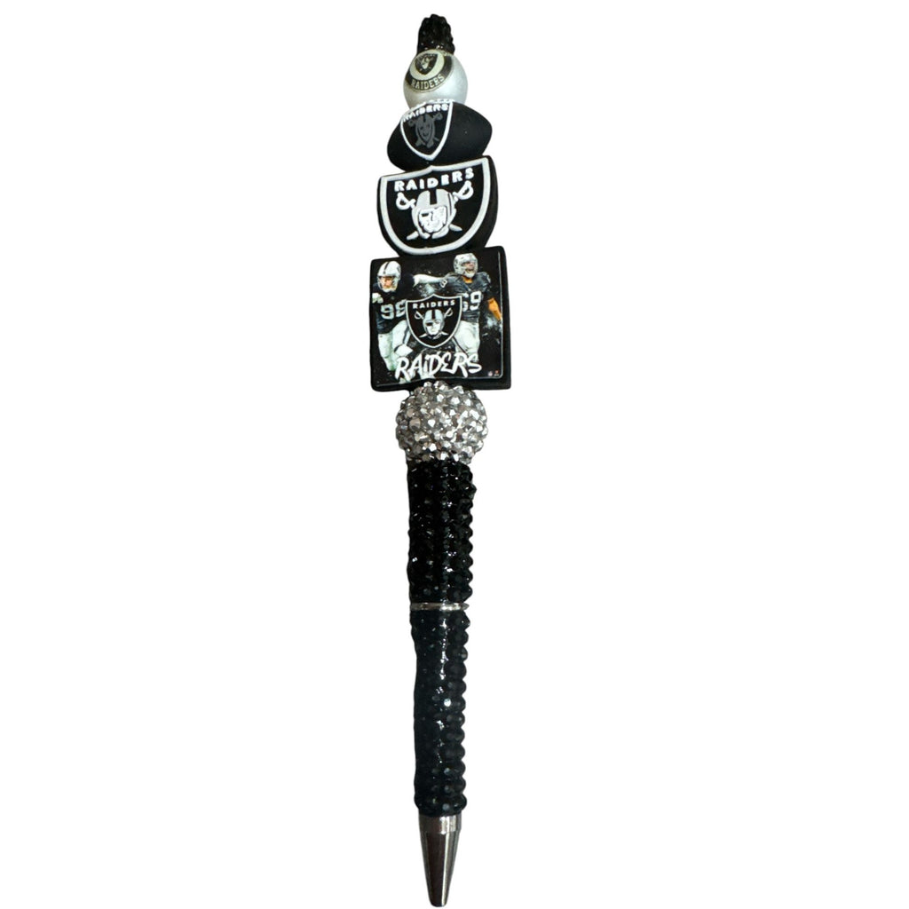 Raiders-Themed Decorative Hanging Pen With Black Rhinestone Handle And Team Logos Ideal For Fans Or Office Decor