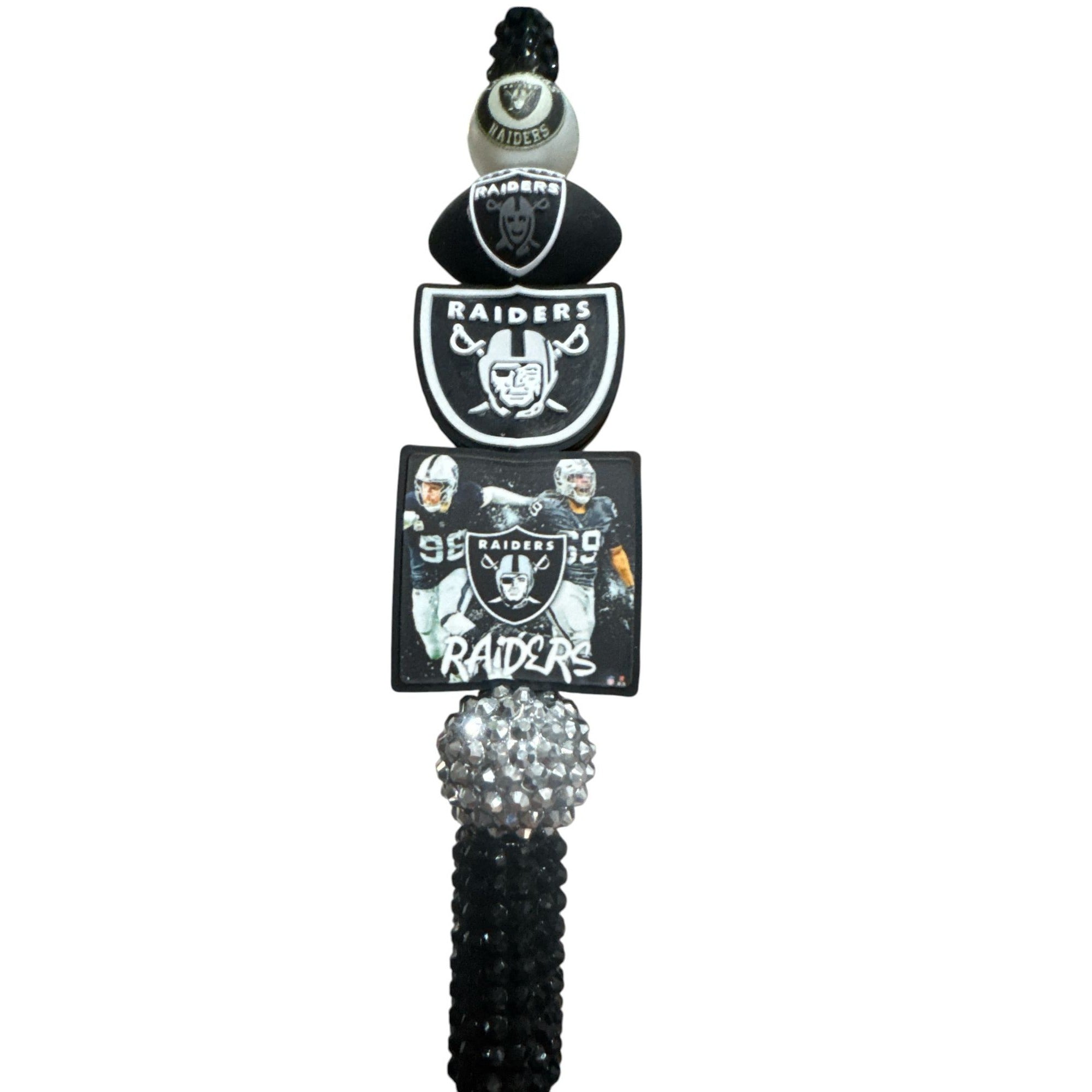 Raiders-Themed Decorative Hanging Pen With Black Rhinestone Handle And Team Logos Ideal For Fans Or Office Decor