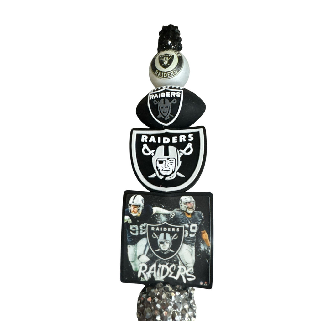 Raiders-Themed Decorative Hanging Pen With Black Rhinestone Handle And Team Logos Ideal For Fans Or Office Decor