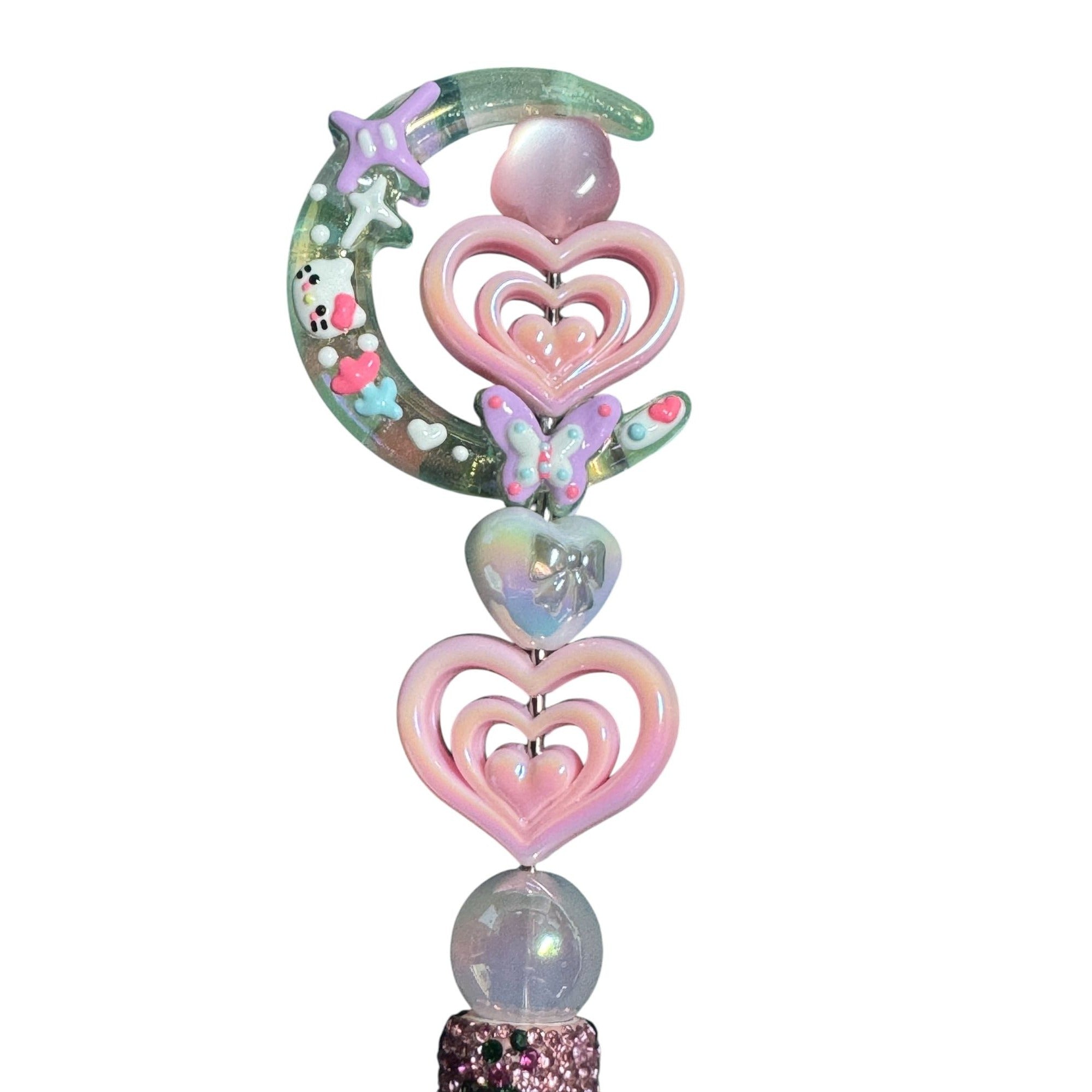 Crystal Moon & Heart Decorative Ballpoint Pen With Rhinestone Handle And Pastel Accents