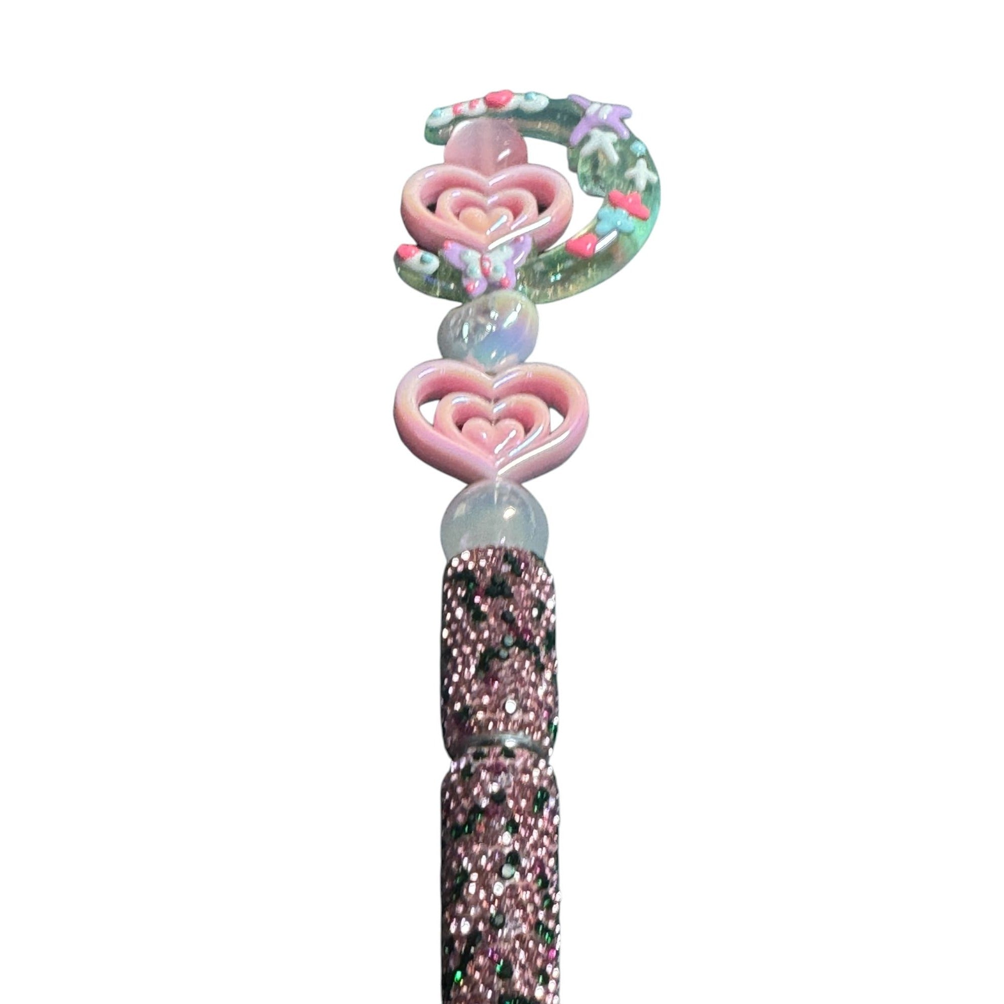 Crystal Moon & Heart Decorative Ballpoint Pen With Rhinestone Handle And Pastel Accents