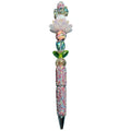 Elegant Crystal Beaded Ballpoint Pen With Decorative Lotus Design & Rhinestones Perfect For Writing Or Gifting