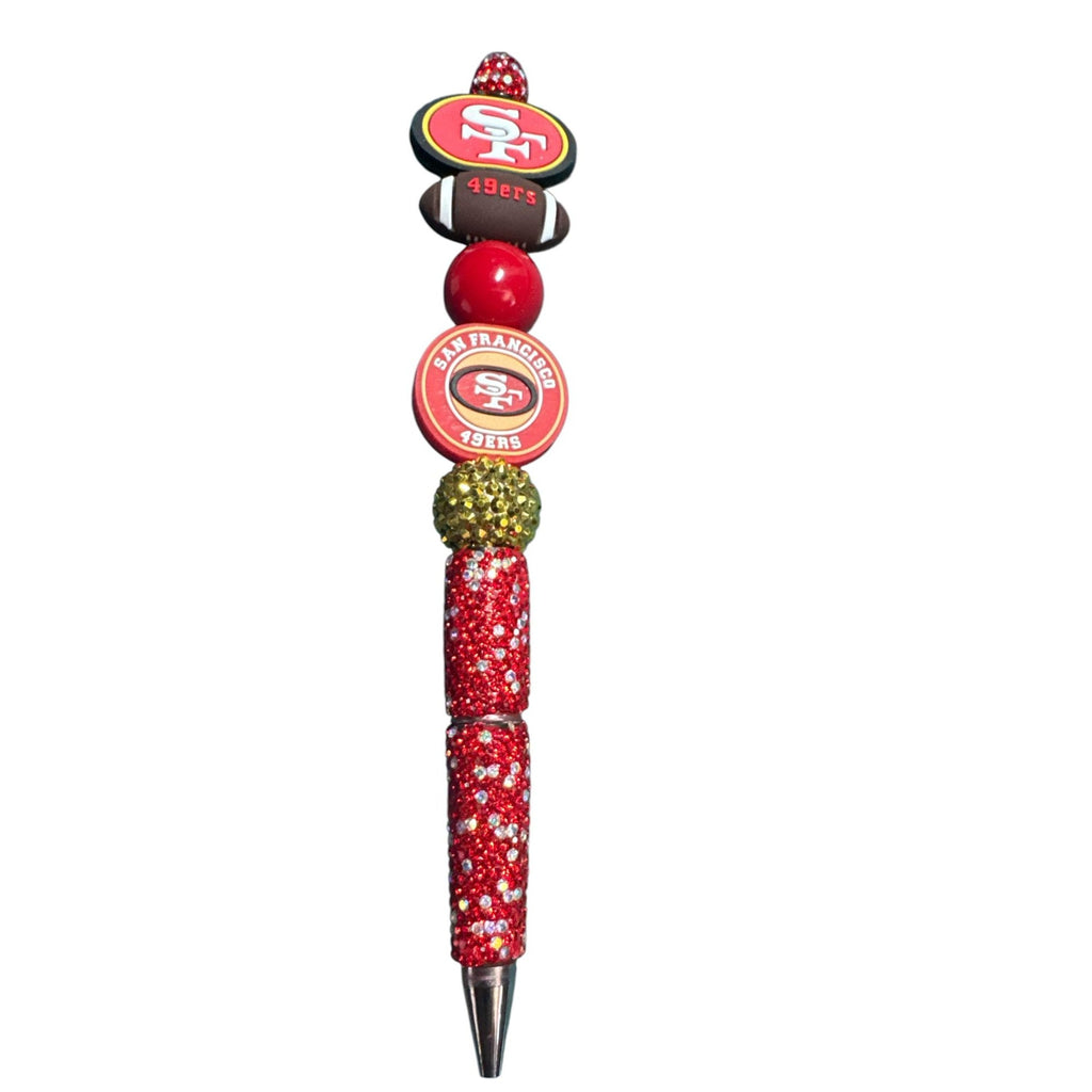 San Francisco 49ers Bedazzled Ballpoint Pen With Team Logo Beads & Glitter Handle Ideal For Gifting Or Collecting